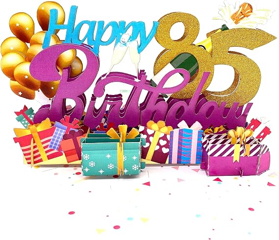 Liif Happy 85th Birthday Pop Up Card, 85 Birthday Card For Women, Men, Mom, Dad - Balloon, Celebration - With Message Note & Envelop - Size 8 x 6 Inch