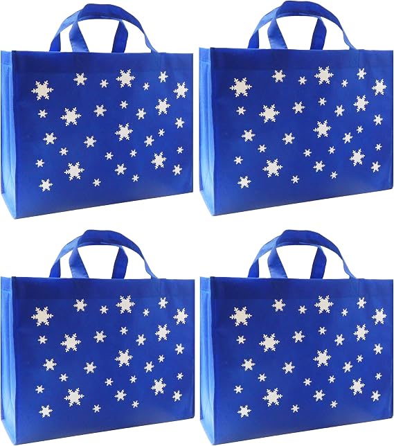 CYMA Reusable Gift Bags, Large, Snowflake, 4 Pack (Royal Blue)