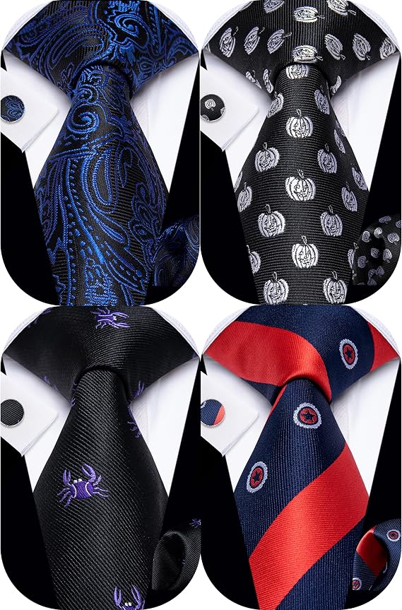 YourTies 4PC Men Ties Pack Silk Multi Pack Pocket Square Cufflinks Formal
