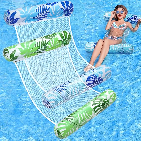 Pool Floats Adult, 2 Pack Inflatable Pool Floats, 4-in-1 Multi-Purpose Raft