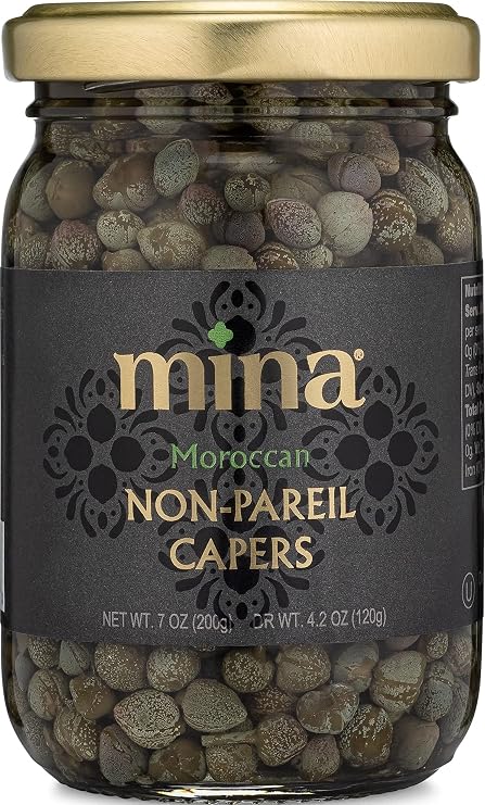 Mina Capers Non Pareil 7 oz, Perfect Mediterranean Seasoning or Garnish, Moroccan Capers Jar, Made with only Caper, Water, Vinegar and Sea Salt, Non GMO, Keto, Vegan, Gluten Free