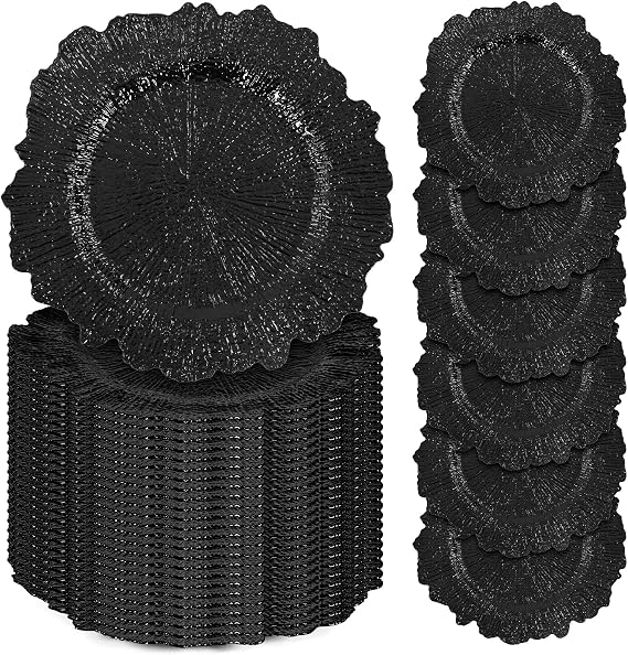 24 Pcs Black Charger Plates Bulk, 13" Reef Plate Chargers