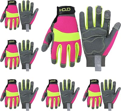 HANDLANDY Hi-vis Reflective Work Gloves, Anti Vibration Safety Gloves, Touch Screen, Orange Flexible Spandex Back