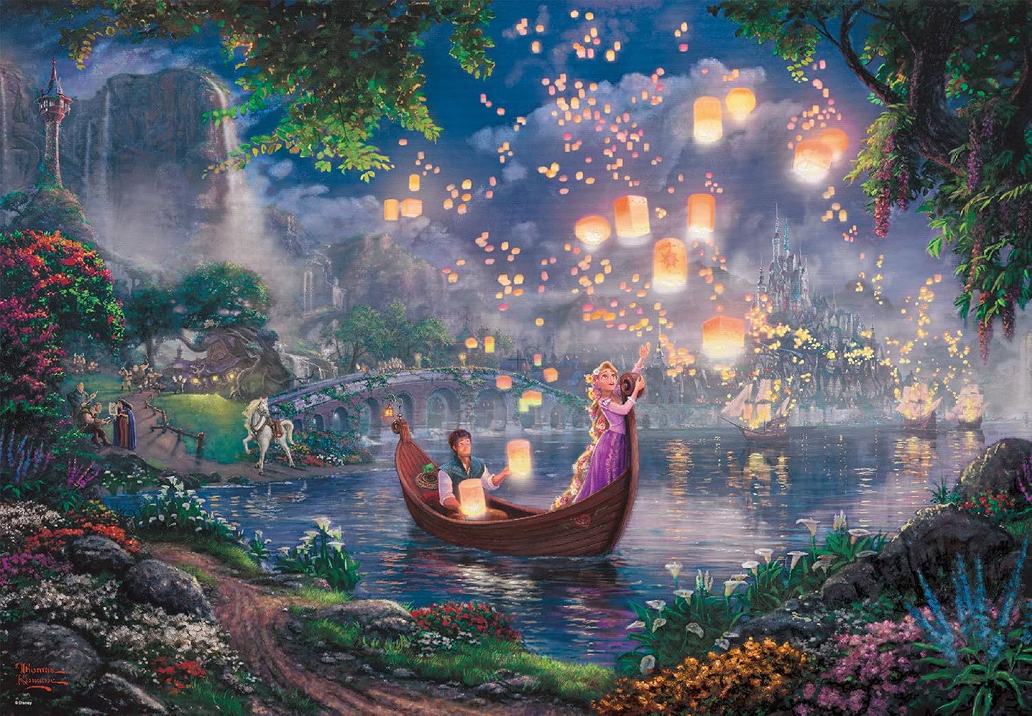 Tenyo Tenyo Made in Japan 1000 Piece Jigsaw Puzzle Disney Thomas Kinkade Tangled Rapunzel 51x73.5cm D-1000-488 Canvas Style Special Art Collection with Adhesive and Palette Knife Included
