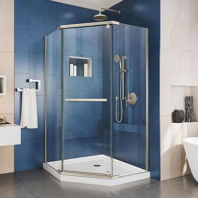 DreamLine Prism 38 in. x 74 34 in. Frameless Neo-Angle Pivot Shower Enclosure in Brushed Nickel with White Base Kit, DL-6031-04