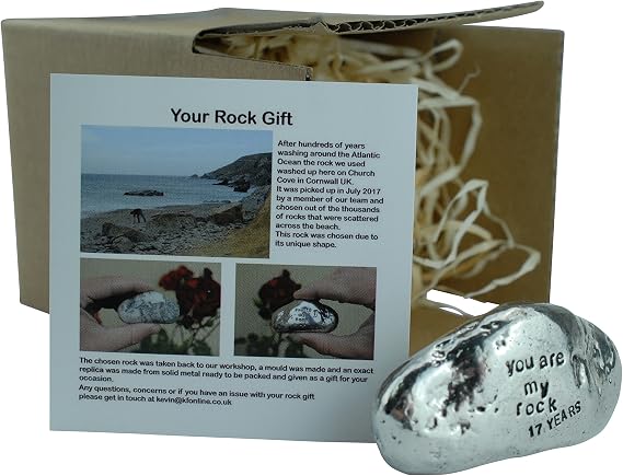 Pirantin 17th Anniversary You are My Rock Gift Idea - Solid Metal Heavy Polished Rock Gift for 17 Year Anniversary