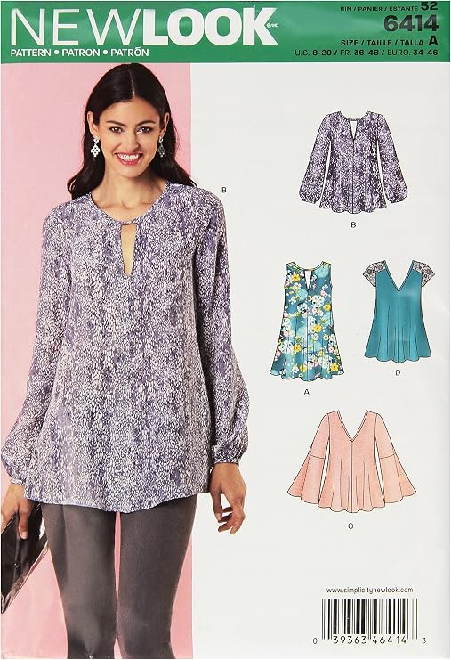 New Look Patterns Misses' Tunic and Top with Neckline Variations Size: A (8-10-12-14-16-18-20), 6414