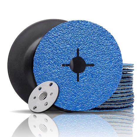 Zirconia Resin Fiber Sanding and Grinding Discs for Angle Grinder, 5 x 7/8, 24 Grit, 25-Pack + Backing Pad + Lock Nut