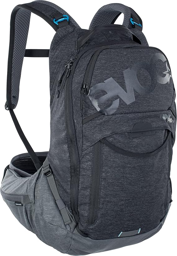 Evoc TRAIL PRO 16l protector backpack for day tours & trail riding (Size: L/XL, LITESHIELD PLUS back protector, extremely lightweight, 3l hydration bladder compartment), Black/Carbon Grey