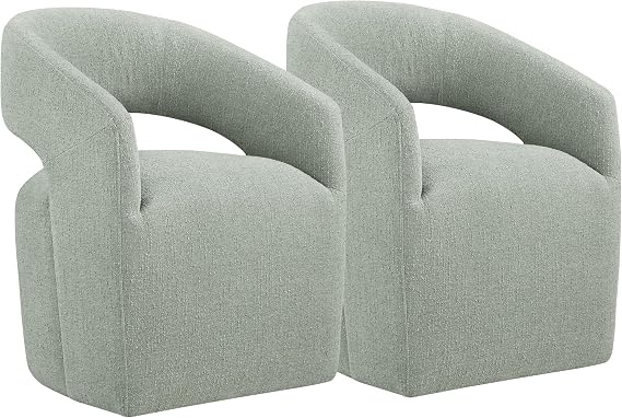 KISLOT Upholstered Dining Chairs with Casters No Assembly Modern Barrel Armchair with Rollers for Diningroom Bedroom Livingroom Reading Room,Set of 2,Fog