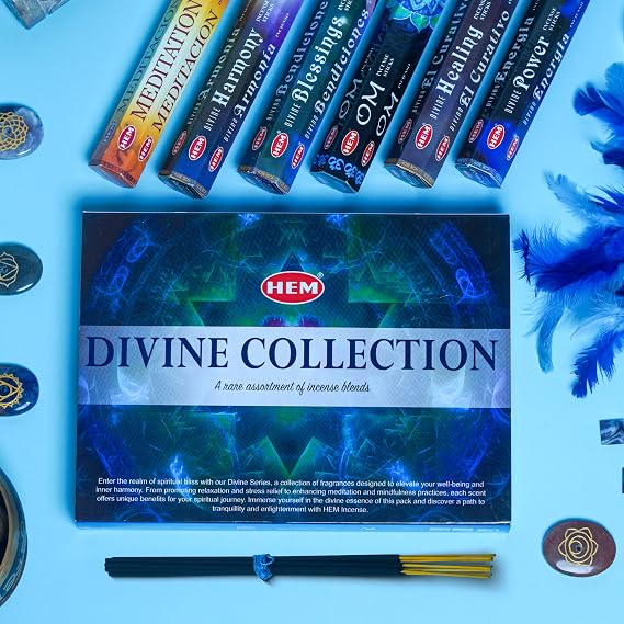 HEM Divine Collection Premium Incense Sticks Variety Pack - Organic, Non-Toxic, Divine Blessings & Harmony for Meditation, Healing, Power - Pack of 6, Total 120 Sticks