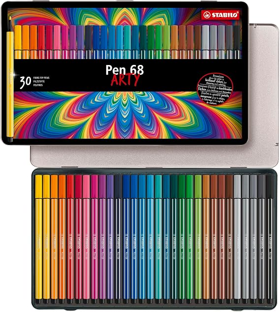 Premium Fibre-Tip Pen - STABILO Pen 68 - Tin of 30 - Assorted Colours