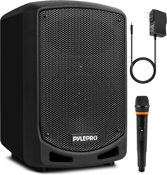 Pyle Bluetooth Karaoke PA Speaker - Indoor / Outdoor Portable Sound System with Wireless Mic, Audio Recording, Rechargeable Battery, USB / SD Reader, Stand Mount - for Party, Control - PSBT65A Black