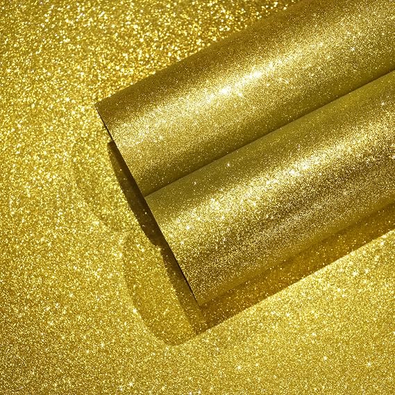 CHIHUT Gold Sparkle Contact Paper 15.7''x100'' Gold Glitter Wallpaper Peel and Stick Wallpaper Self Adhesive Removable Gold Wall Paper Roll Fabric Contact Paper for Cabinets Walls Gifts Bedroom