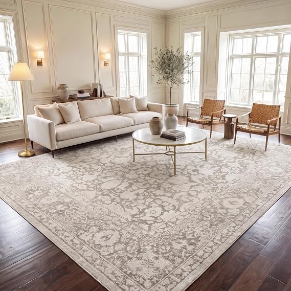 SAFAVIEH Area Rug 9x12 - Reflection Collection - Large - Beige & Cream, Non-Shedding & Easy Cleaning, Ideal for Living Room, Bedroom, Dining Space (RFT667A)