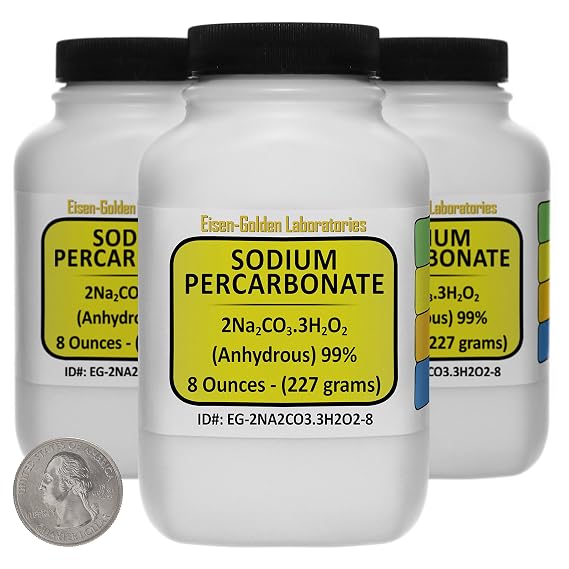Sodium Percarbonate [2Na2CO3.3H2O2] 99% ACS Grade Prills 1.5 Lb in Three Space-Saver Bottles