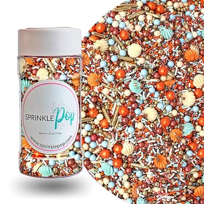 Sprinkle Pop Pumpkin Carriage Sprinkle Mix| Burnt Orange Light Blue Vintage Gold, Rose Gold Sprinkles with ~12 Pumpkins Royal Icing| Fall Sprinkles Made in USA for Decorating Cake Cupcakes Cookie, 4oz