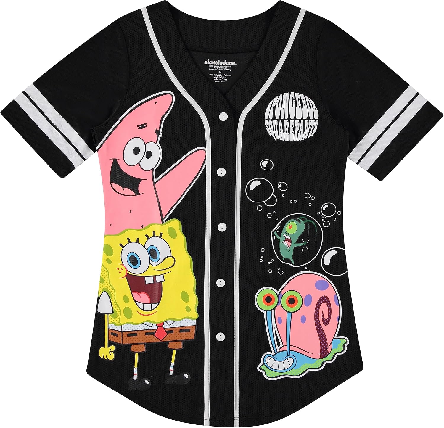 SpongeBob SquarePants Ladies Baseball Jersey - Spongebob, Mr Krabs, Squidward, Patrick - Mesh Button Down Baseball Jersey