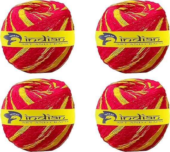Indian Art & Crafts Mauli Moli Kalawa Sacred Hindu Religious Red Cotton Pooja Wrist Thread Band, Puja Dhaaga, Raksha Sutra For God Worship Mandir And Yellow 9X6 Cm Hand