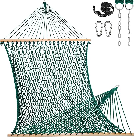 Lazy Daze 13 Ft Double Handwoven Polyester Rope Hammock with Tree Straps