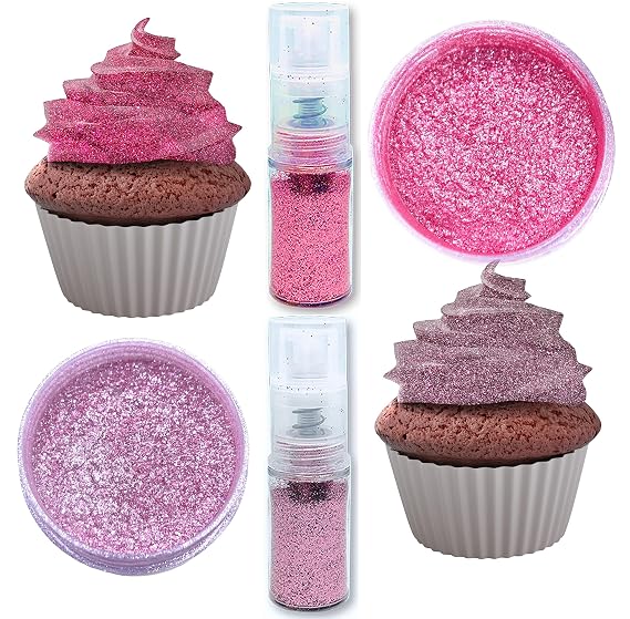 Pink, Baby Pink edible glitter spray, diamond dust luster, powder spray set pump for cookie decoration, chocolate paint, strawberries chocolate covered, Cupcake, drinks, jelly shot, 5gr each