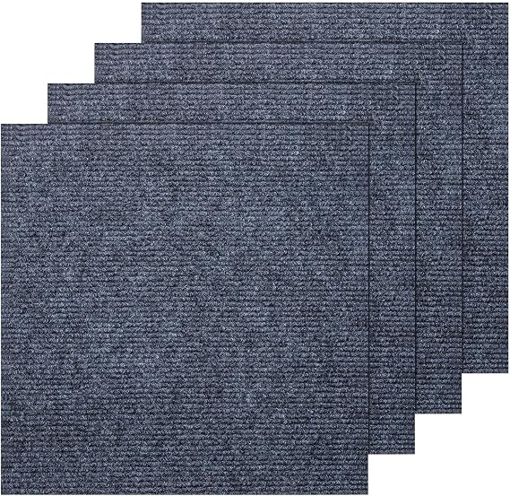 20 Pack Self-Adhesive Carpet Tiles 30x30cm, Grey Peel and Stick Flooring Squares - Non-Slip Removable Floor Tiles for Kitchen, Office, Living Room & Bedroom (Cuttable & Washable) (Dark Gray)