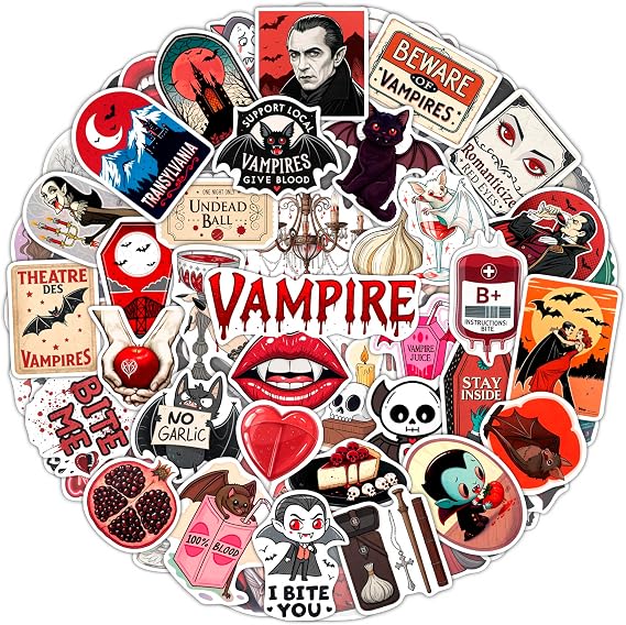 100Pcs Vampire Stickers and Decals for Water Bottle and Laptop - Vampire Party Supplies & Gifts - Bat, Gothic Sticker Pack - Gift for Women & Men