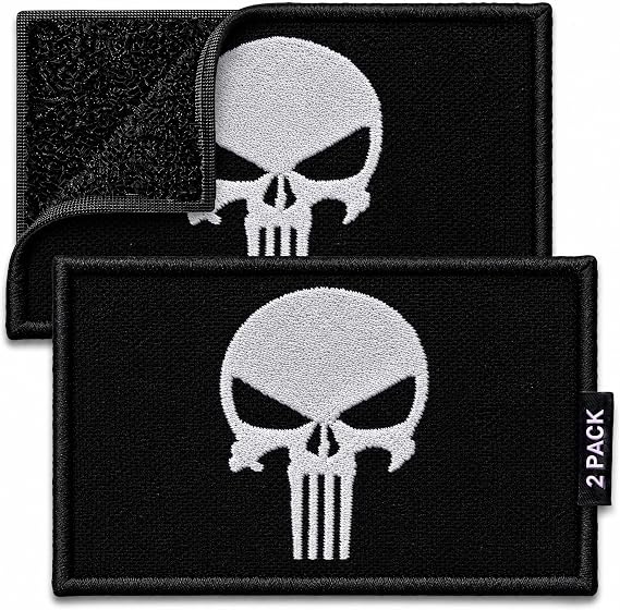 Black Skull Hook and Loop Tactical Patch 2 Pack 2x3 in