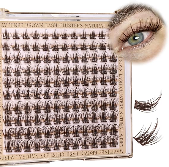 Brown Lash Clusters Wispy Eyelash Individual Lashes Spikes DIY Lash Extensions Dark Brown Cluster Lashes Natural Cluster Eyelash Extensions C-Curly Eyelash Clusters Clear Band Fairy Lash Pack 120Pcs