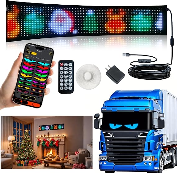 Programmable Scrolling LED Sign for Advertising & DIY Use,35.35"x7.56" Big Devil Eyes Light Scrolling 5V LED Sign for Car Business Shop Bar Party Festival Home Decor,App & Remote Control