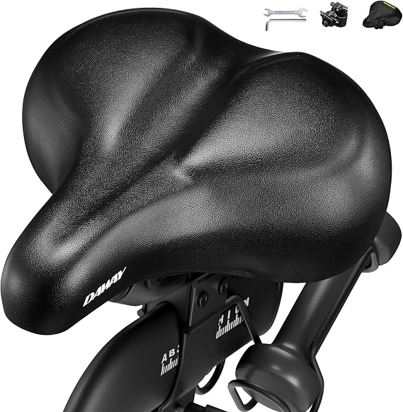 DAWAY C50 Oversized Comfortable Bike Seat - Extra Wide Bike Saddle Replacement with Memory Foam Cushion for Men Women Comfort, Compatible with Peloton, Exercise, Mountain, Road Bicycles or E-Bike
