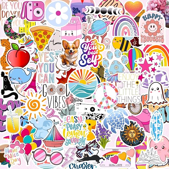 300 Pcs Preppy Stickers, Summer Stickers for Water Bottles Girls, Laptop Accessory Waterproof, Cute Decals for Phone Waterbottle MacBook Cup, Summer Themed Stickers for Teens