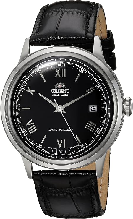 Orient Men's "2nd Gen Bambino Ver. 2" Japanese Automatic Stainless Steel Leather Dress Watch, Black Dial , Automatic Watch