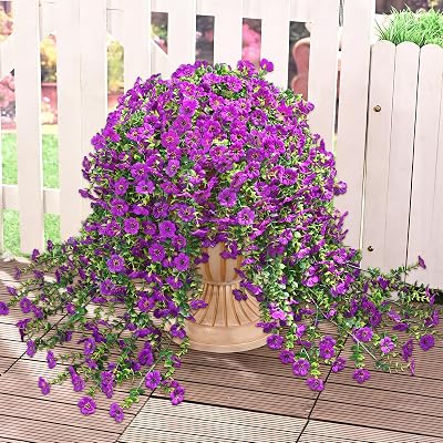 Yastouay 2 Pcs Artificial Flowers for Outdoors, UV Resistant Fake Outdoor Flowers, Realistic Artificial Plants & Flowers for Outdoor Porch Patio Window Garden DecorPurple