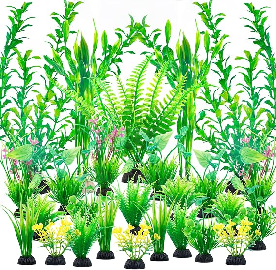 Ameliade Aquarium Artificial Plastic Plants Large Fish Tank Decor, 26PCS
