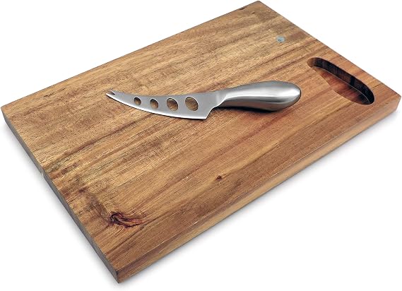 Swissmar Mini Acacia Cheese Board Set Compact 2-Piece Serving Board with Built-In Magnetic Knife Storage Durable & Water-Resistant Perfect for Kitchen Collection 11 x 7.25