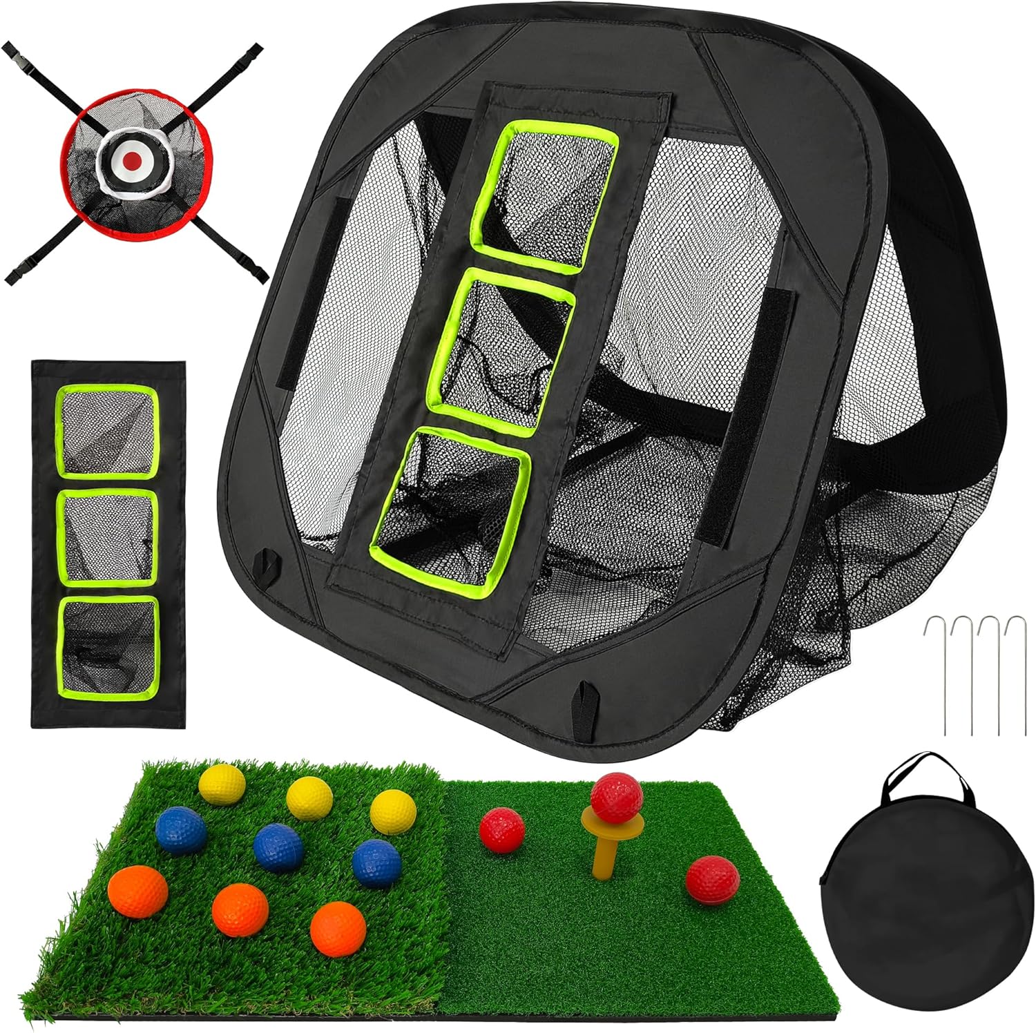 Golf Nets for Garden Golf Chipping Net 5 Modes Pop Up Practice Net Indoor Outdoor Training Equipment with Hitting Mat and 12 Foam Balls