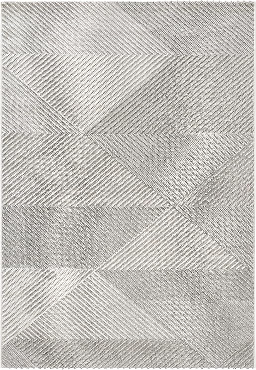 Retro Krem Gri Geometrik Desenli Tozumaz Salon Koridor Balkon Teras Bahçe Oturma Odası Halısı 19270a, 140 x 200