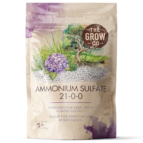Ammonium Sulfate High Nitrogen Fertilizer for Plants Rapid Growth, 5lb | The Grow Co 21-0-0 NPK Plant Food for Grass Deep Green Color, Soil Acidifier to Lower pH Levels in Alkaline Soil