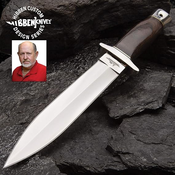 GIL HIBBEN Knives Double Edge Boot Knife with Leather Belt Sheath - 5Cr15 Steel Blade, Pakkawood Handle, Stainless Steel Guard and Pommel, Functional Collectible, for Daily Carry - Length 10 3/8