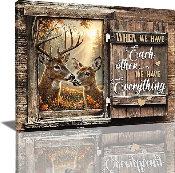 Farmhouse Deer Couple Decor Wall Art, Rustic Country Pictures 12"x16"