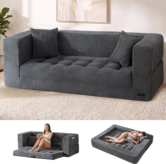 MAXYOYO Folding Sofa Bed, Convertible Boneless Loveseat Couch with Pillow
