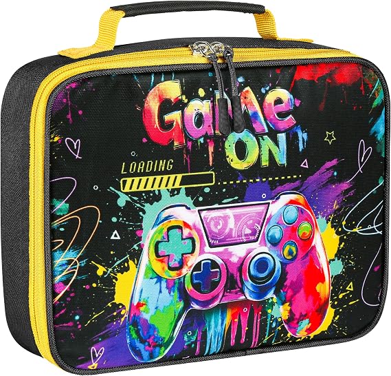 Lunch Box for Kids, Cute Game Insulated Lunch Bag for Boys, Waterproof School Lunch Box Gift for Teens Adult, Durable Lunch Bag for Kids with Shoulder Strap (shouh game on 2)
