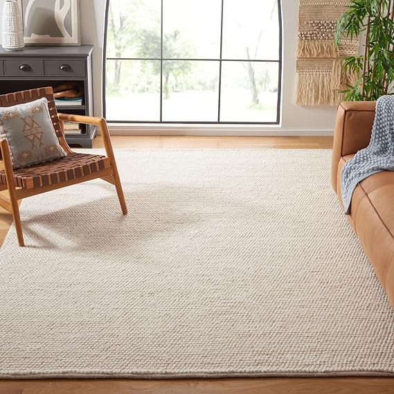 SAFAVIEH Area Rug 8x10 - Natura Collection - Large - Ivory, Handmade Wool, Boho Farmhouse Design, Ideal for Living Room, Bedroom, Dining Space (NAT220A)