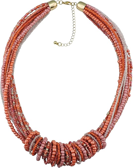 Bocar Multi Strand Chunky Necklace Twisted Knotted Beaded Collar(314)