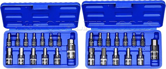 J&R QUALITY TOOLS 26pc METIRC & SAE Allen Hex Socket Bit Set Wrench Ratchet 1/4" 3/8" 1/2" MM