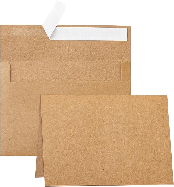Guakicae 100 Packs Brown Blank Note Cards and Envelopes 4 x 6