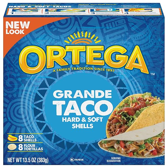 Ortega Taco Shells, Grande Hard & Soft, 13.5 Ounce, 8 Shells + 8 Tortillas