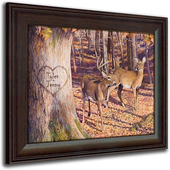 Personal-Prints | Personalized Romantic Wildlife Themed Art | Customized with Your Names |Unique Wedding, Anniversary, Valentines Day, or Romantic Gift (Whitetail Sunrise)