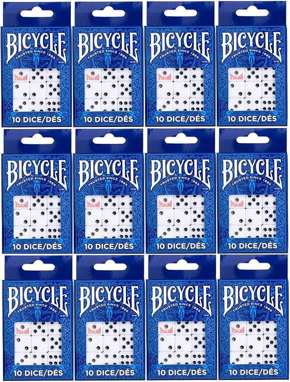 Bicycle Dice 120ct Bulk Pack - 12 Packs of 10ct Assorted Dice - 120 Dice Total, White